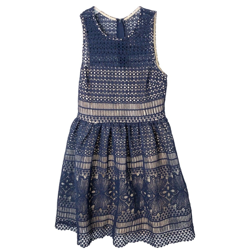 Francesca's NWT Navy Crochet Overlay Back Zip Sleeveless Dress Size Small